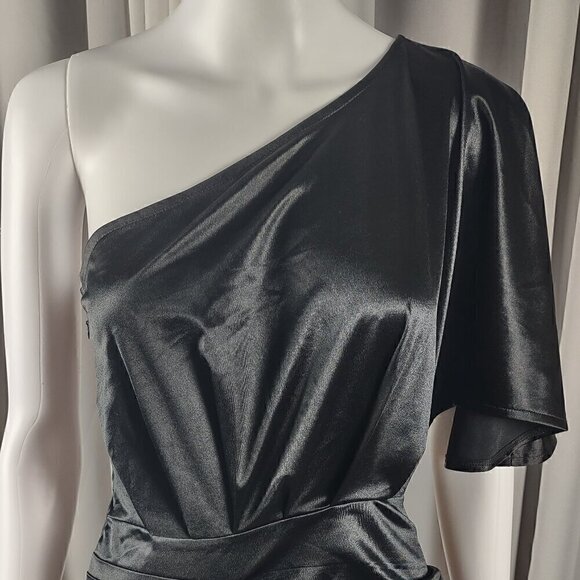 Ladmous Black Off The Shoulder Bat Sleeve Ruched Bodycon Mini Dress Size M (NWT) - Picture 2 of 13